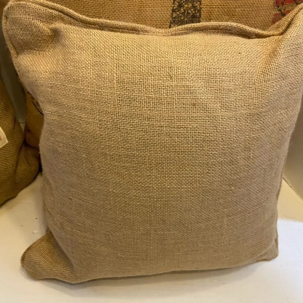3 European print burlap pillows France‎ England lot